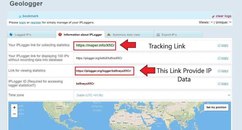 after create link for ip tracker-