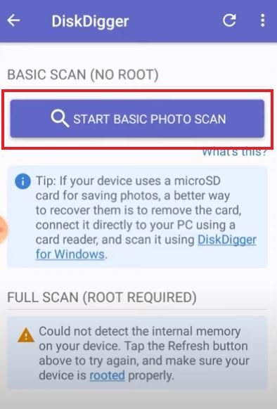 Disk Digger start scan Delete Photo Recover Kaise Kare - Delete Photo Wapas Kaise Laye - How to Recover Images Video